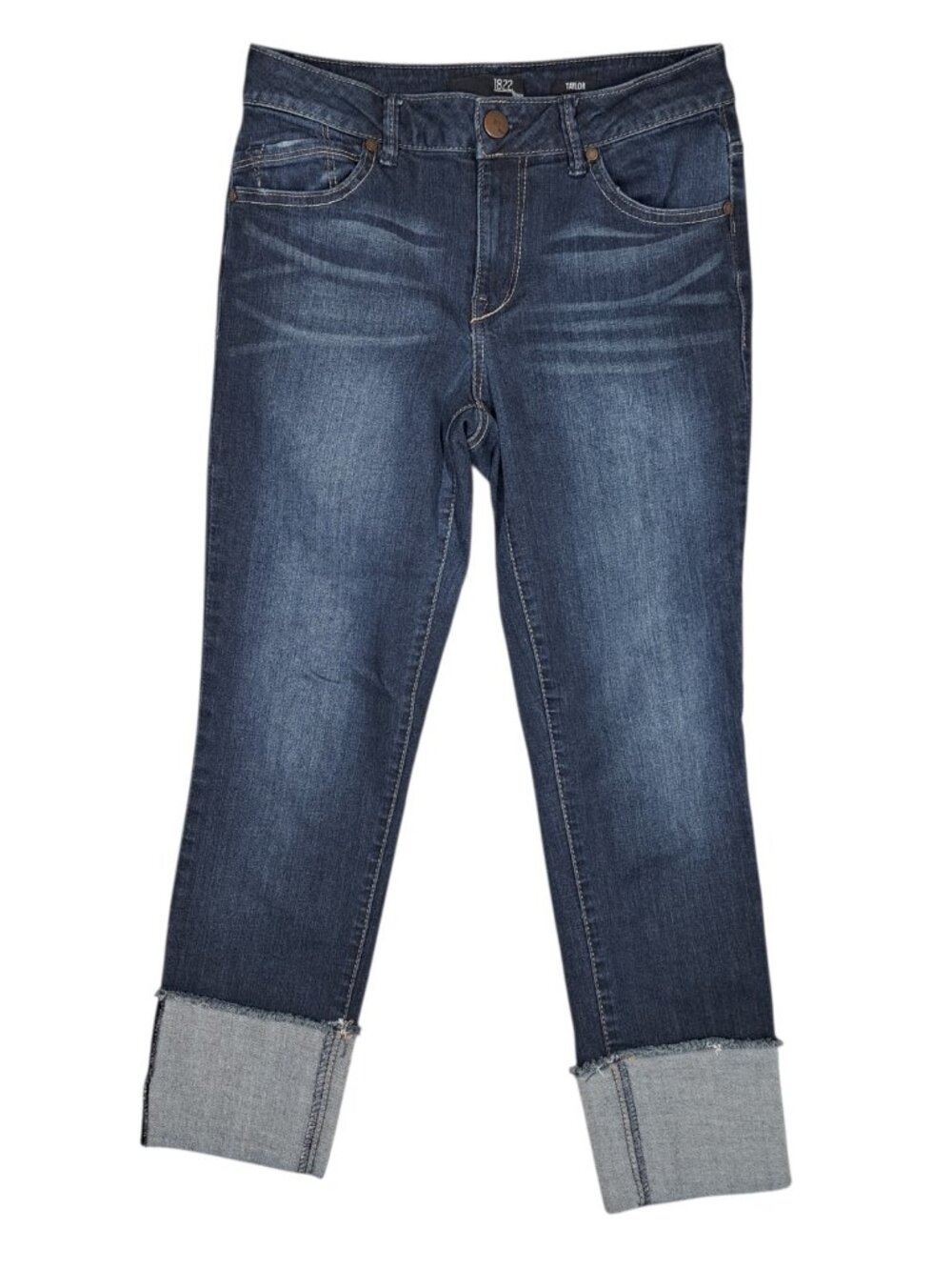 1822 Denim Taylor Jeans Womens Sz 6 Dark Wash Cropped Raw Hem Cuffed Ankle Slim